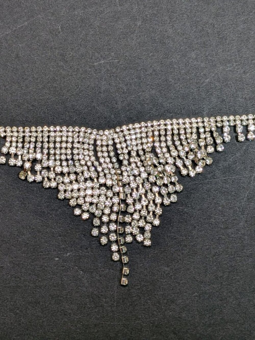 Rhinestone Waterfall Fringe Statement Necklace Silver Tone - Picture 2 of 5